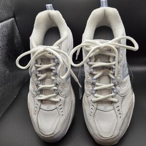 Women's New Balance 407 White & Powder Blue Leather Walking Shoes WX407B Sz 8.5B